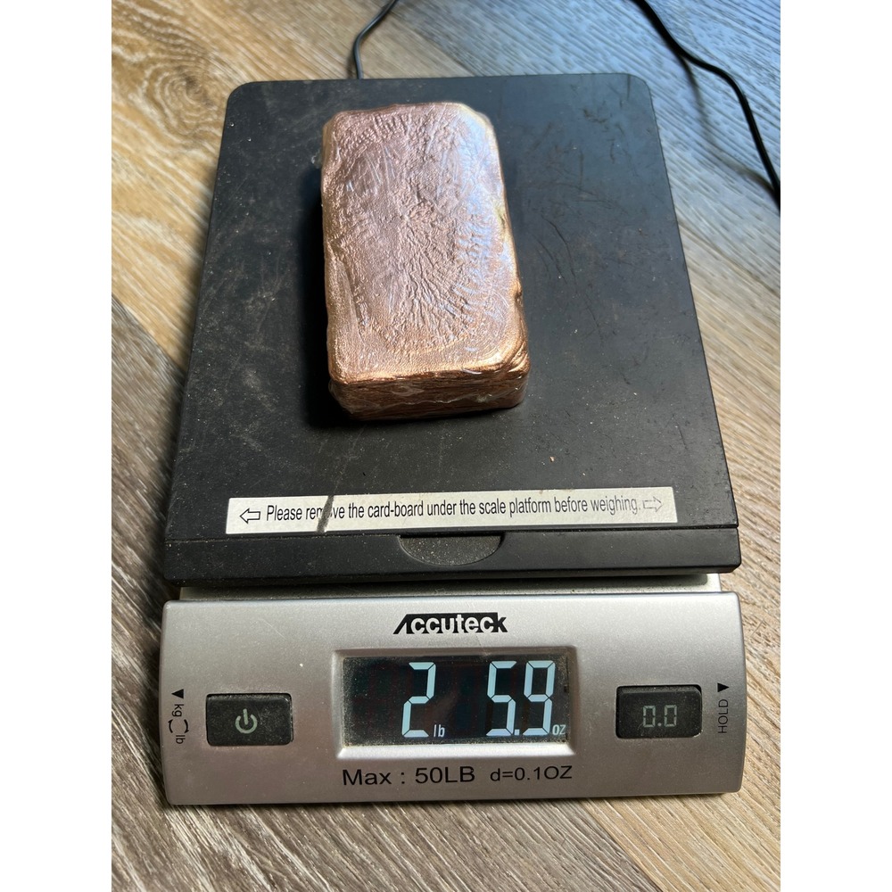 Copper Bullion Bar 2lb 5.9oz Copper Hand Poured Ingot Bullion